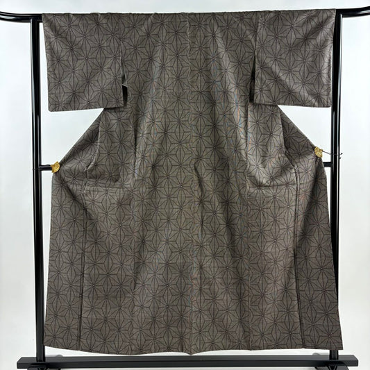 【美品】 紬織 身長156cm 袖長63.5cm S 雙層 麻葉 焦茶 純蠶絲 秀品級