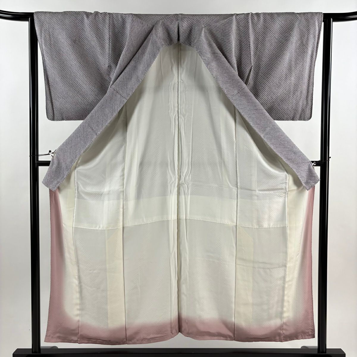 【美品】 小紋 身長156cm 袖長64cm M 雙層 總絞染 薄紫 純蠶絲 秀品級