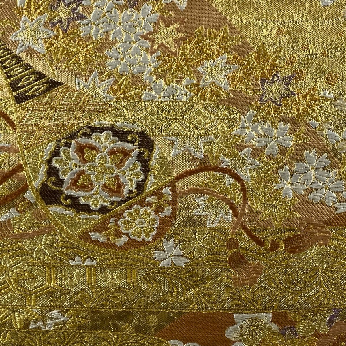 【美品】 袋帶 秀品級 大和 鼓 梅花 金金箔 金絲 金 六通 純蠶絲
