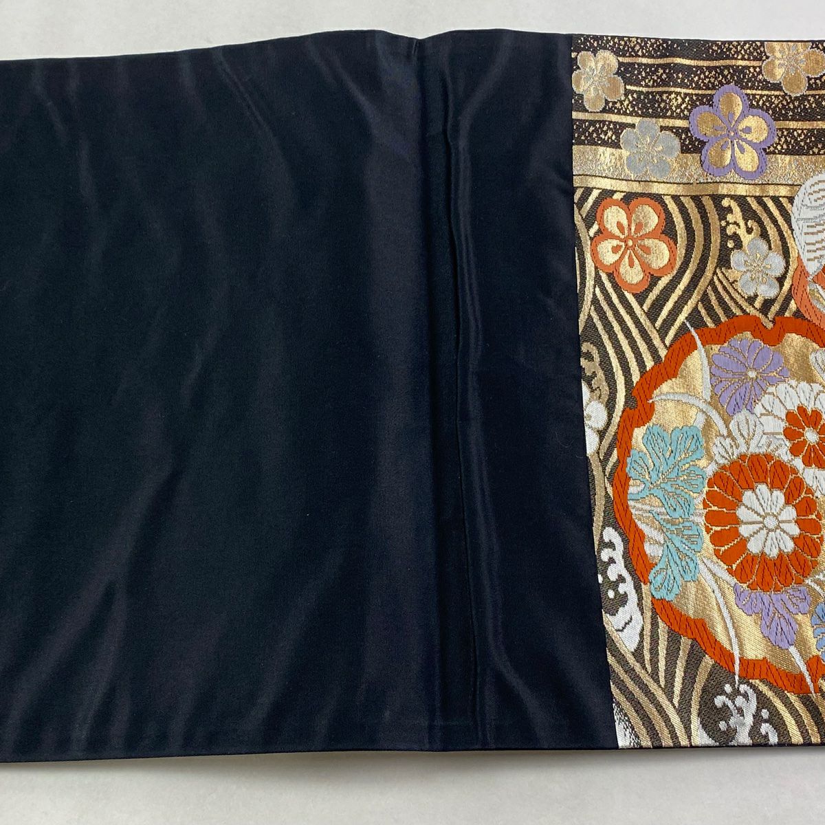【美品】 袋帶 秀品級 證書齊全 波 雪輪 金金箔 刺繡 銀 六通 純蠶絲