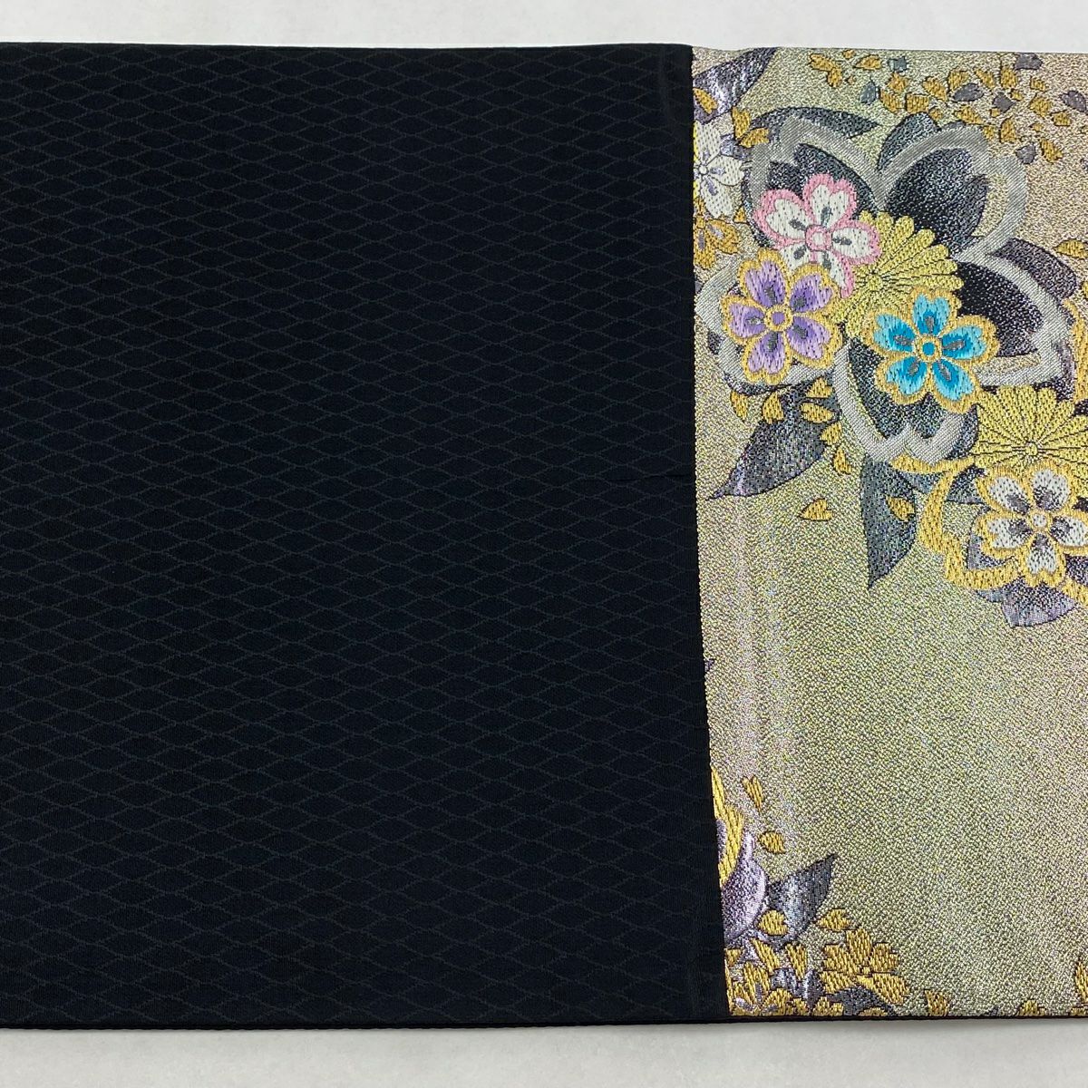 【美品】 袋帶 優品級 振袖禮服禮服用 櫻花 金金箔 金絲 奶油色 六通 純蠶絲