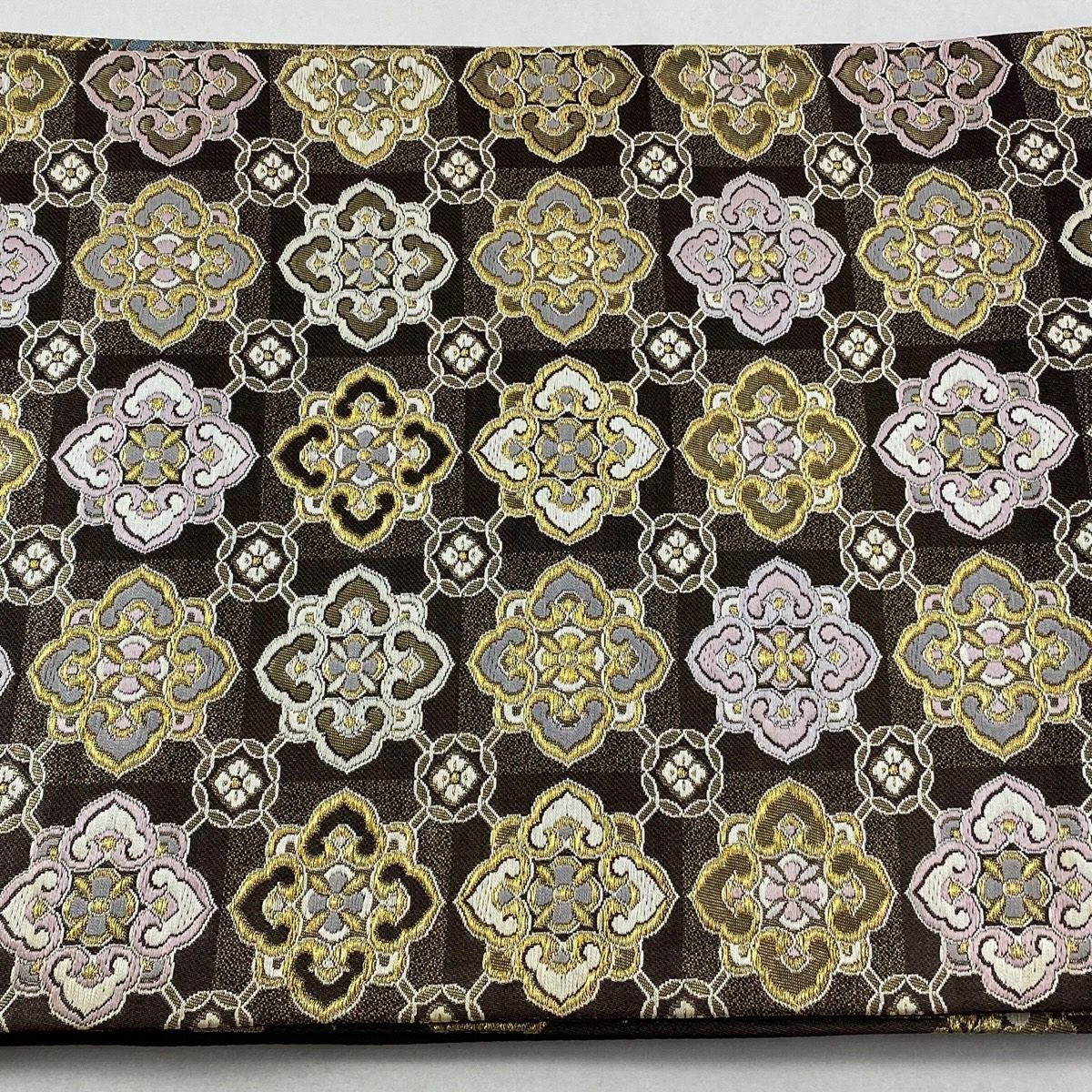 【美品】 袋帶 秀品級 吉祥 蜀江取松樹竹子梅花紋 鳳凰 華紋 金絲 金金箔 茶紫 全通 純蠶絲