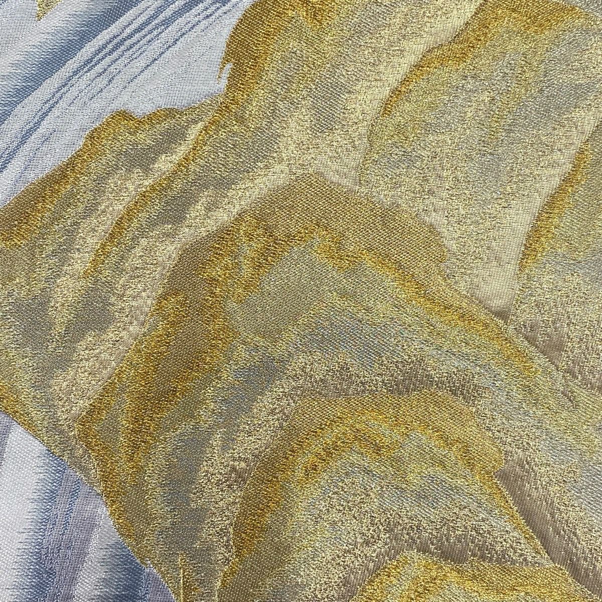 【美品】 袋帶 秀品級 渓流 山河 金銀絲 薄紫 六通 純蠶絲