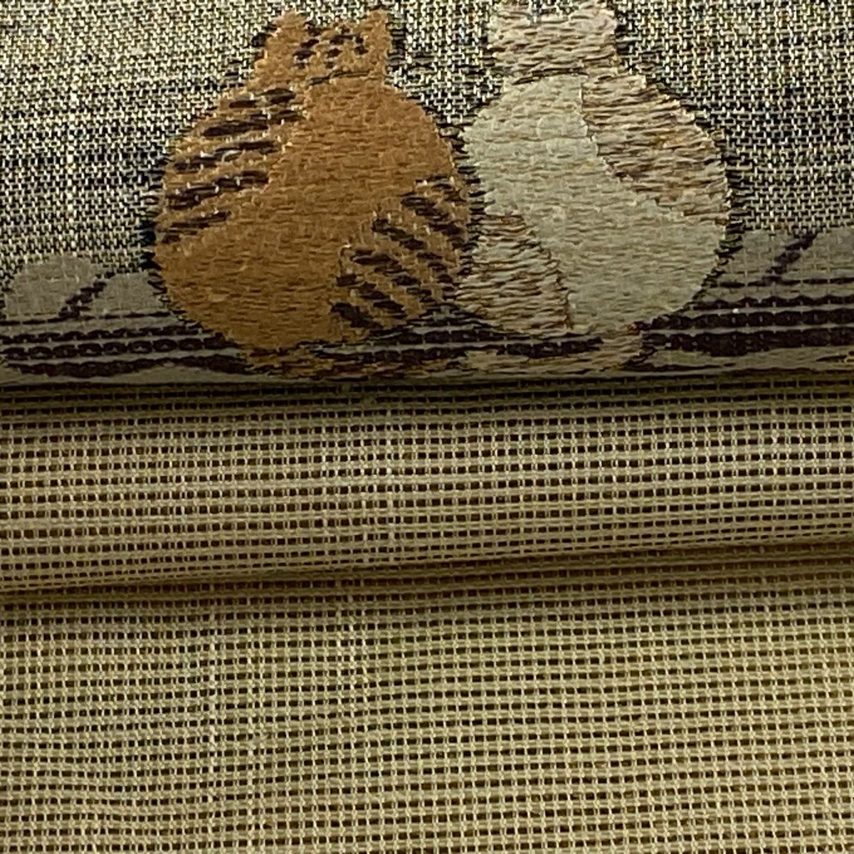 【美品】名古屋帶 逸品級 貓 月 金絲 米色 純蠶絲