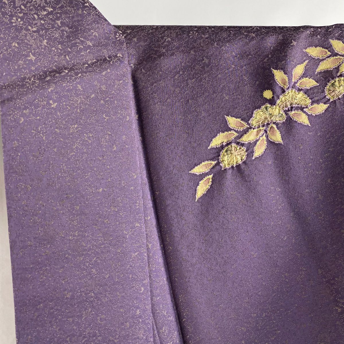 【美品】訪問服 身長170cm 袖長69cm L 雙層 德永憲峯 落款あり 辻花染 楓 金通し ぼかし 紫 純蠶絲 逸品級