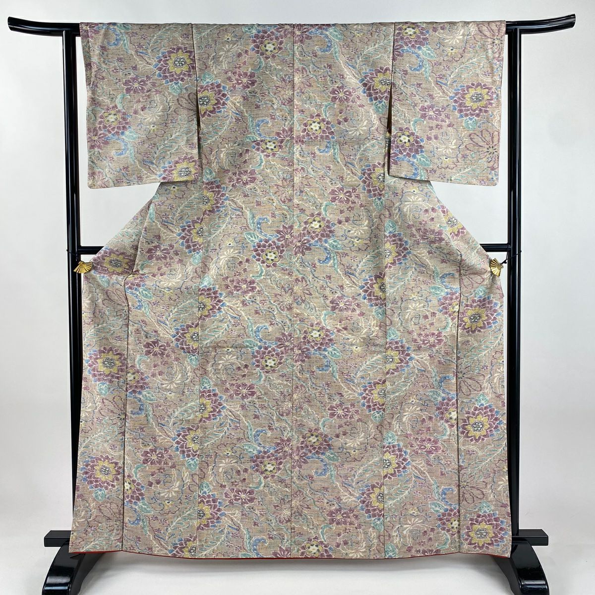 紬織 身長154.5cm 袖長62.5cm S 雙層 草花紋紋 小豆 純蠶絲 秀品級