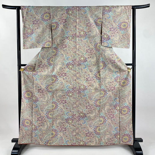 紬織 身長154.5cm 袖長62.5cm S 雙層 草花紋紋 小豆 純蠶絲 秀品級