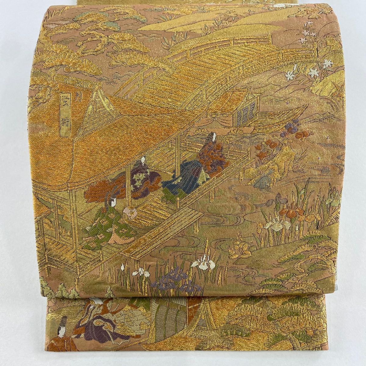 【美品】 袋帶 名品級 人物 草花紋 金金箔 金銀彩 金 純蠶絲