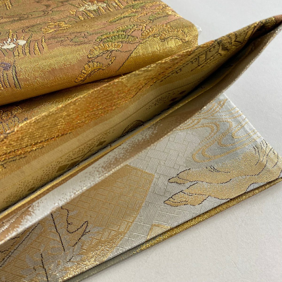 【美品】 袋帶 名品級 人物 草花紋 金金箔 金銀彩 金 純蠶絲