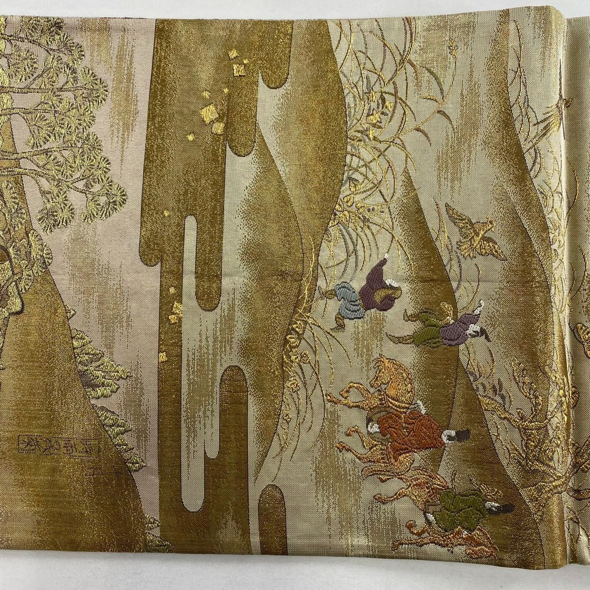 【美品】 袋帶 名品級 人物 草花紋 金金箔 金銀彩 金 純蠶絲