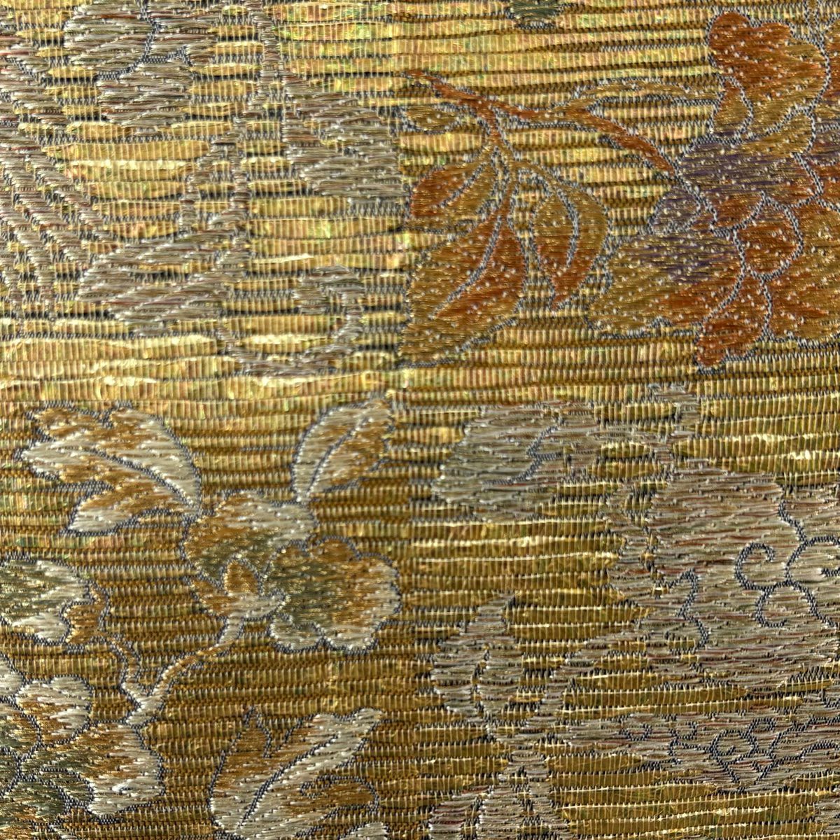 【美品】 袋帶 名品級 證書齊全 本泥染 金唐金箔 鳥 草花紋 金絲 金箔 金茶 六通 純蠶絲