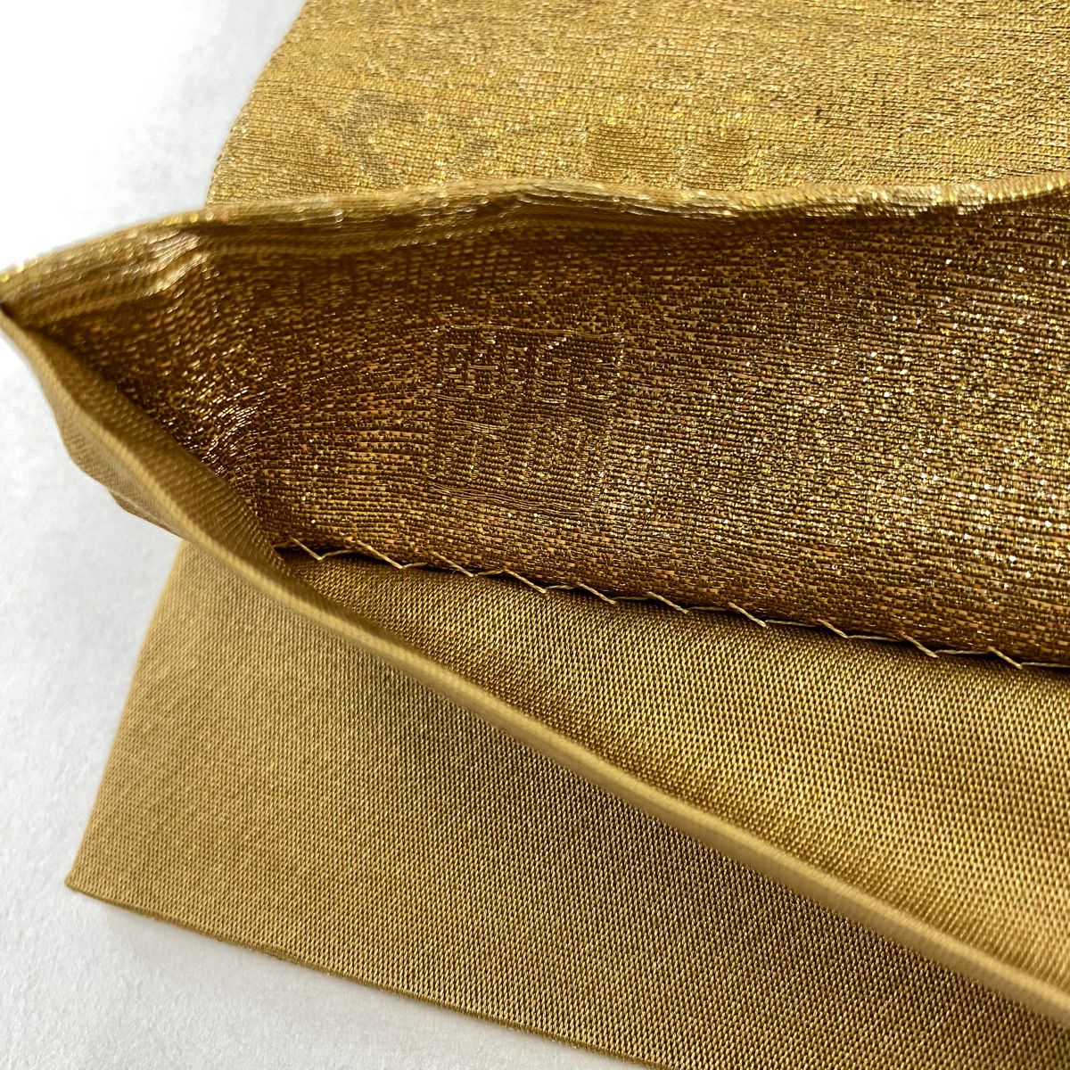 【美品】 袋帶 名品級 じゅらく 落款あり 花唐草紋 金糸 金金箔 黃土色 六通 純蠶絲