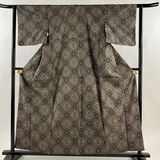 紬織織 身長158cm 袖長61.5cm S 雙層 菱花 焦茶 純蠶絲 名品級