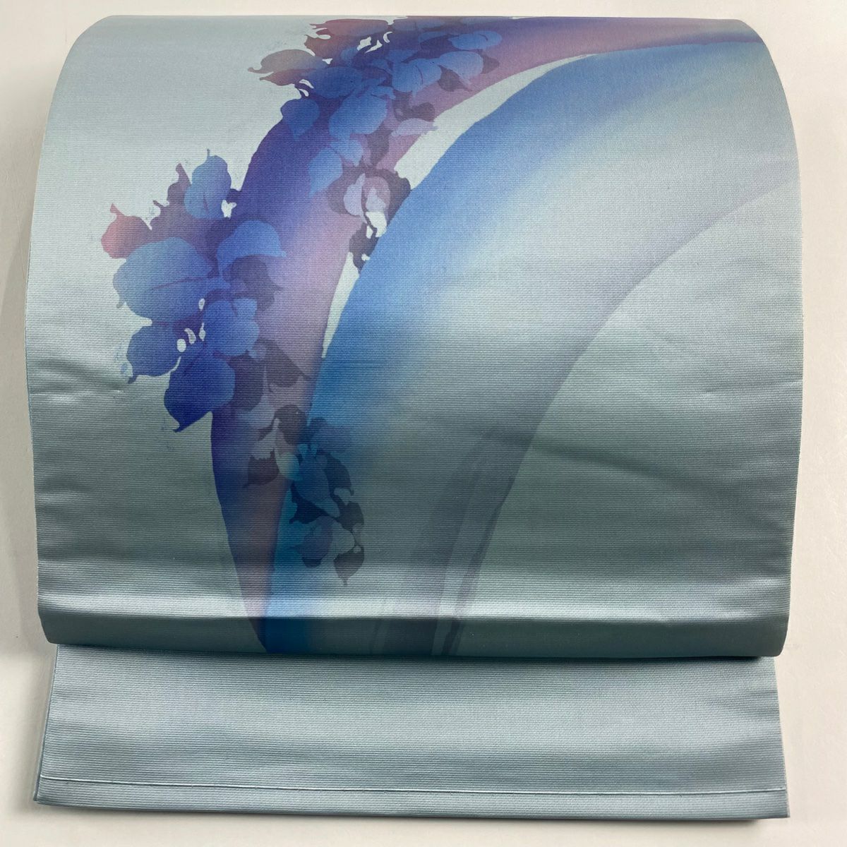 【美品】 袋帶 秀品級 關西仕立 雜枝流水 水色 大鼓圖案 純蠶絲