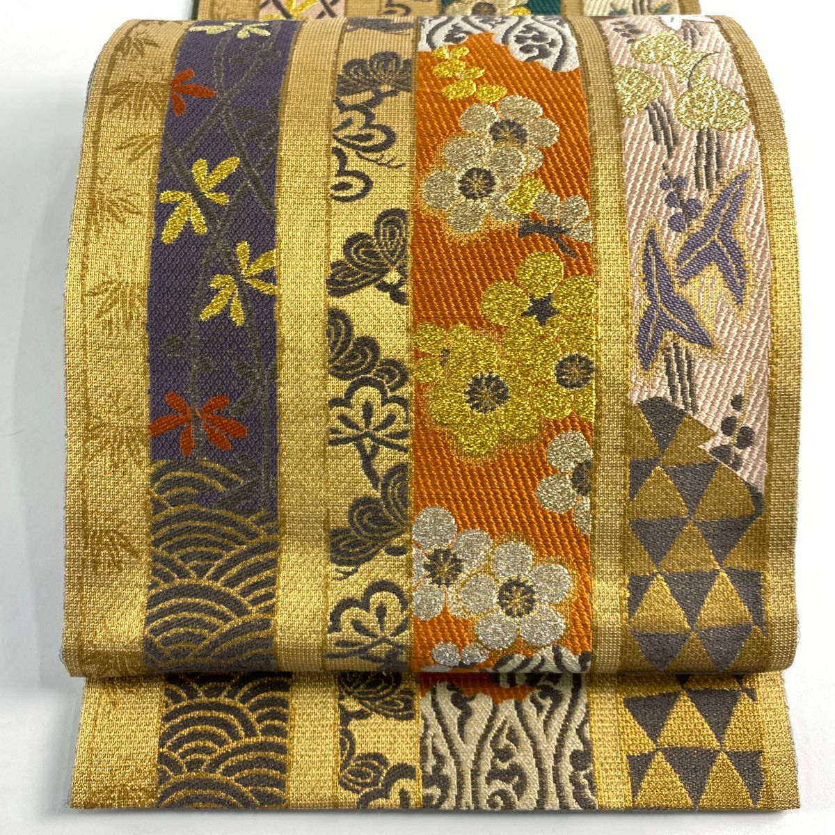 袋帶 秀品級 松樹竹子梅花 立涌 金絲 金茶 六通 純蠶絲