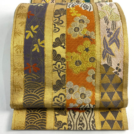 袋帶 秀品級 松樹竹子梅花 立涌 金絲 金茶 六通 純蠶絲