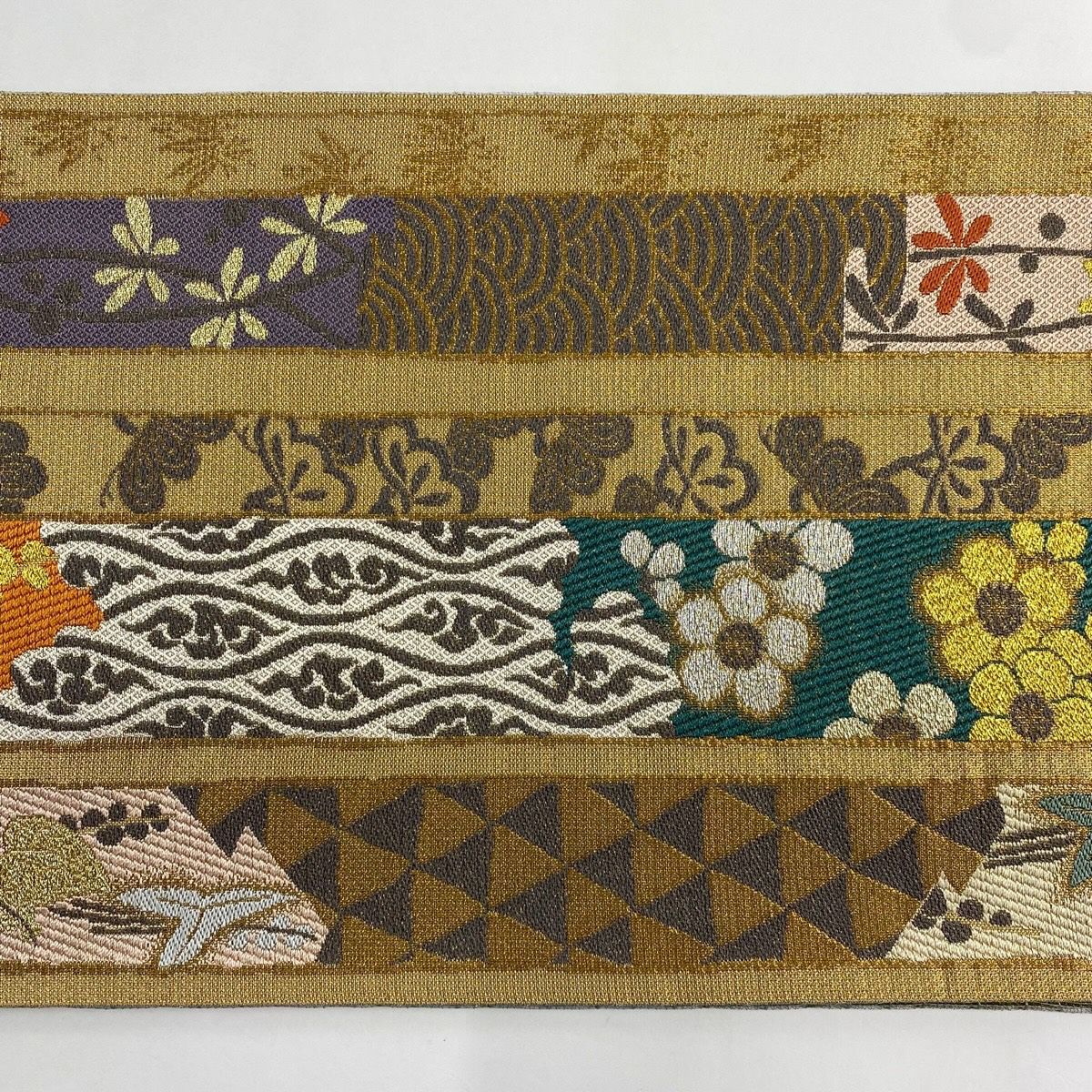 袋帶 秀品級 松樹竹子梅花 立涌 金絲 金茶 六通 純蠶絲