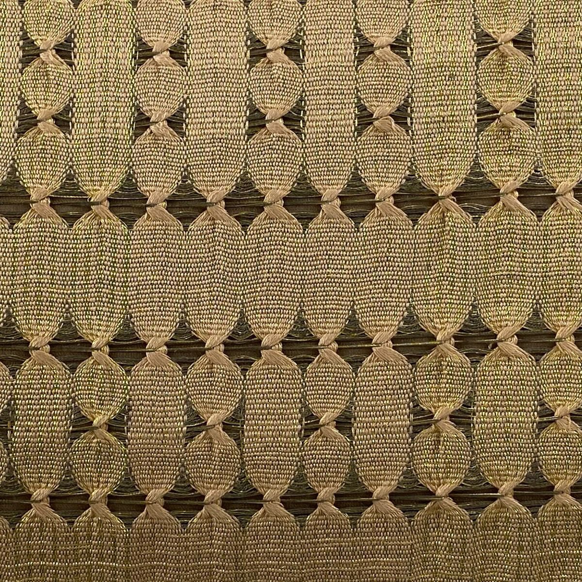 【美品】 袋帶 秀品級 幾何圖案 金絲 淺橙色 大鼓圖案 純蠶絲