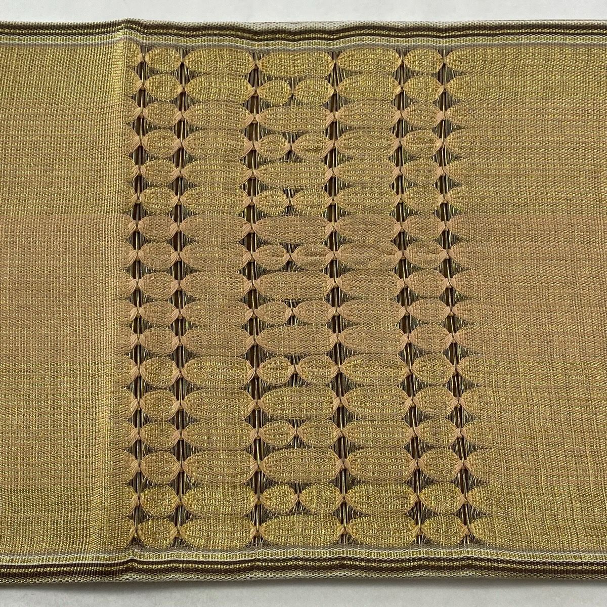 【美品】 袋帶 秀品級 幾何圖案 金絲 淺橙色 大鼓圖案 純蠶絲
