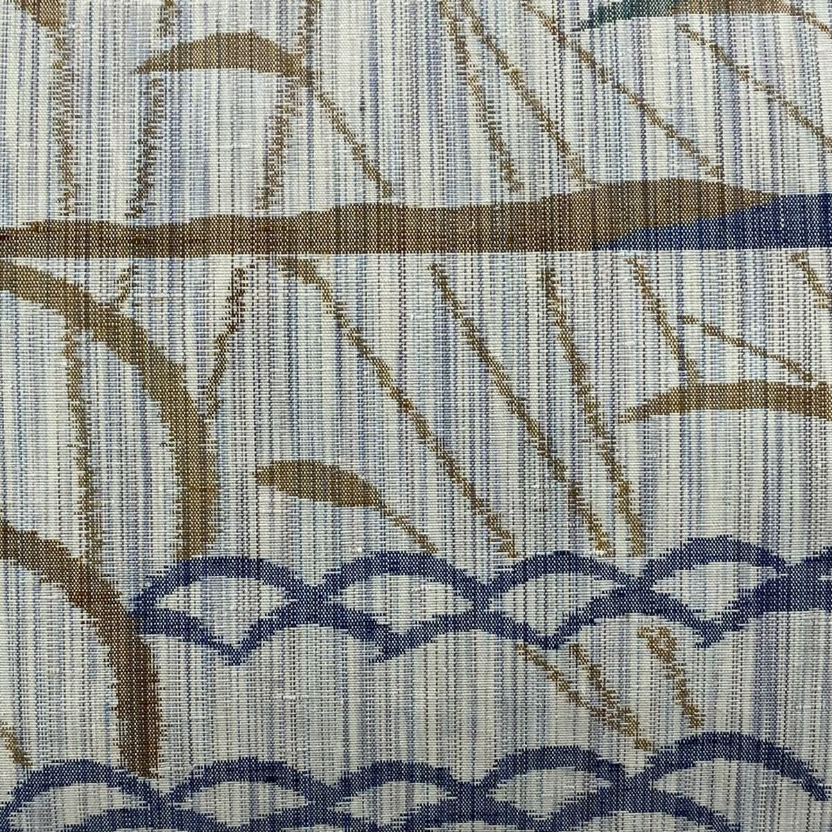 【美品】 袋帶 秀品級 紬織織 幾何學圖案 青灰 深藍色 全通 純蠶絲