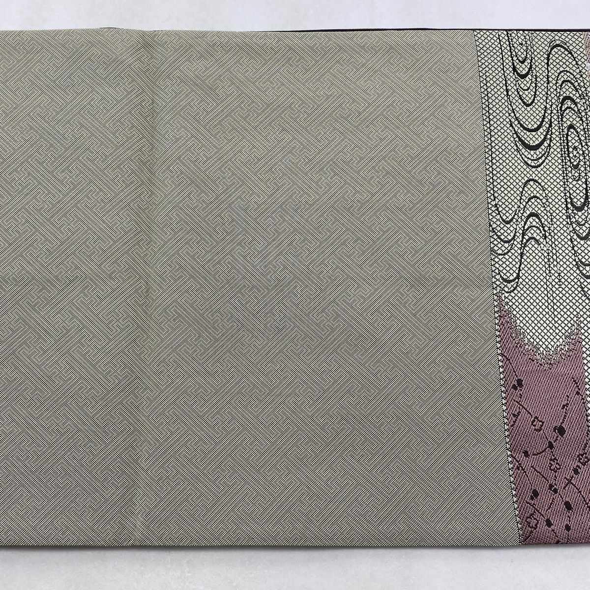 【美品】 袋帶 秀品級 花蝶 流水 刺繡 奶油 六通 純蠶絲