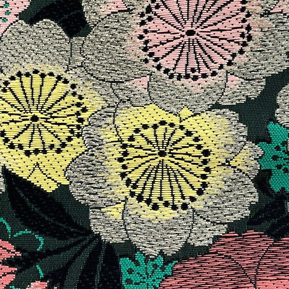 【美品】 袋帶 秀品級 樱花 銀線 綠 六通 純蠶絲
