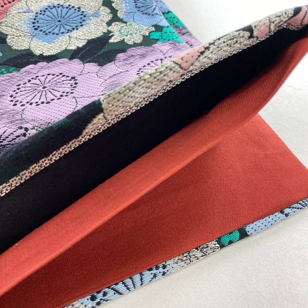 【美品】 袋帶 秀品級 樱花 銀線 綠 六通 純蠶絲