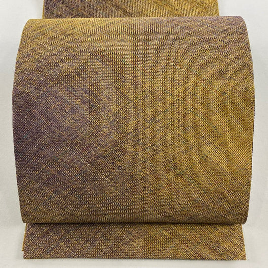 【美品】名古屋帶 秀品級 隧道仕立 八寸名古屋帶 幾何圖案 金絲 山吹茶 純蠶絲