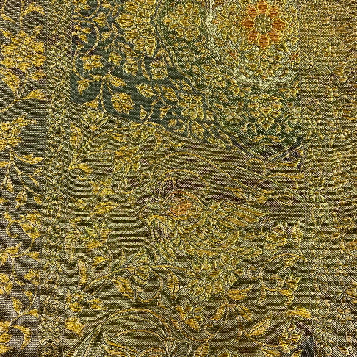 【美品】 袋帶 名品級 華紋 花喰鳥 金絲 金金箔 金色 六通 純蠶絲