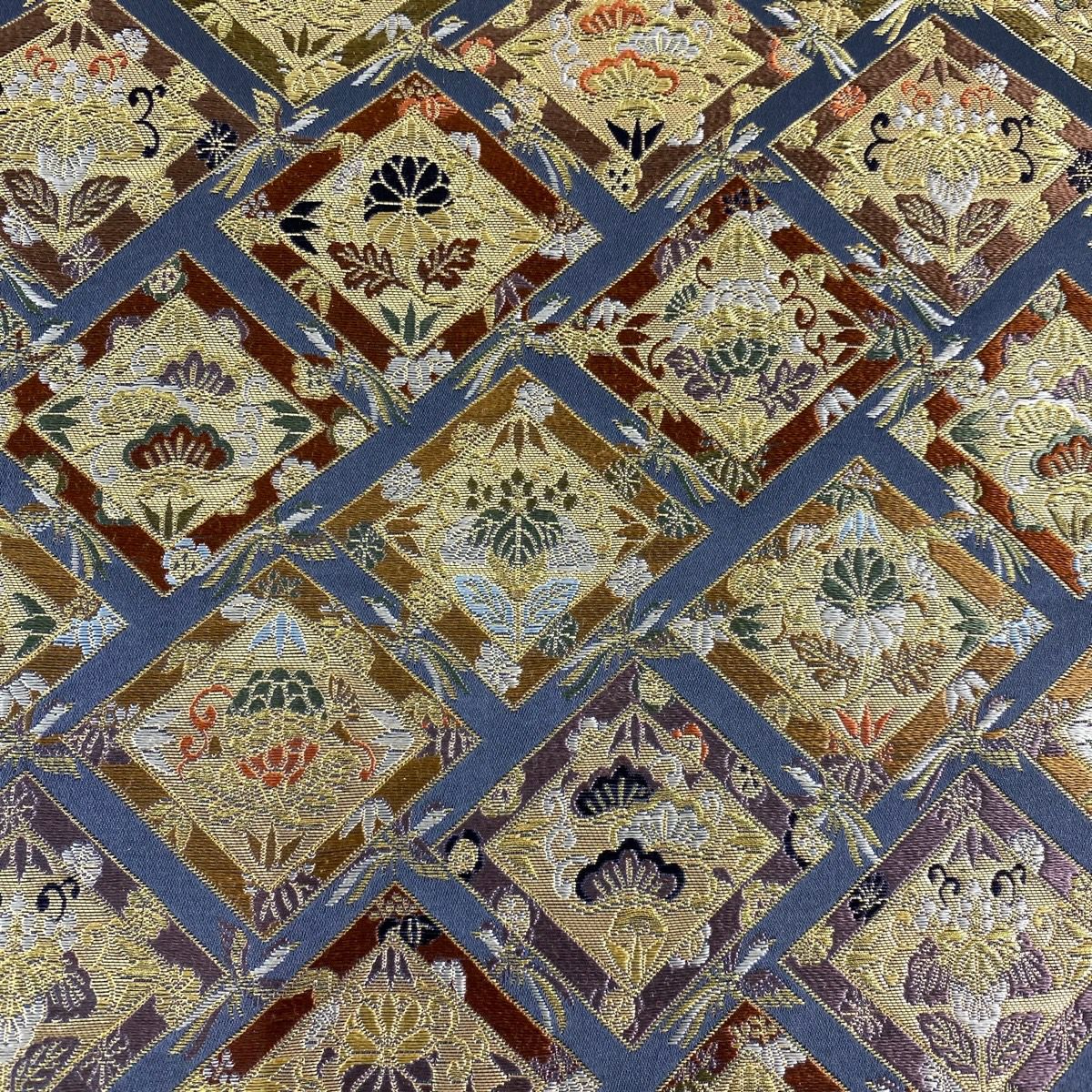 【美品】 袋帶 名品級 祥園 落款あり 桐竹子鳳凰 松樹竹子梅花 金糸 灰色 六通 純蠶絲