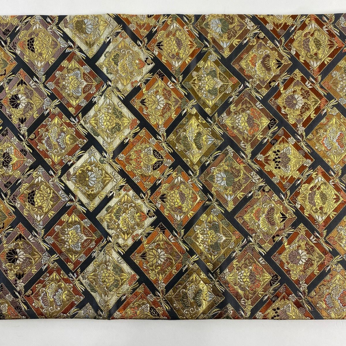 【美品】 袋帶 名品級 祥園 落款あり 桐竹子鳳凰 松樹竹子梅花 金糸 灰色 六通 純蠶絲