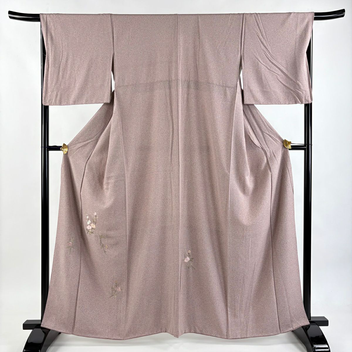 付下 身長162.5cm 袖長66.5cm M 雙層 椿 枝梅花 刺繡 金線 灰紫 純蠶絲 秀品級