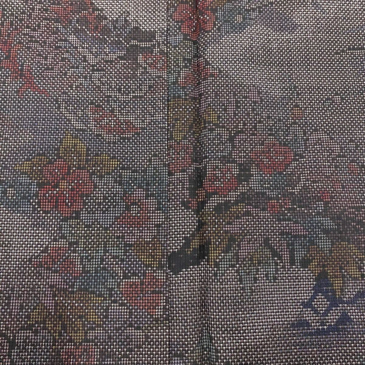 【美品】 大島紬織 身長163cm 袖長64cm M 雙層 證書附帶 梅花 七寶紋 純泥染 焦茶 正蠶絲 秀品級