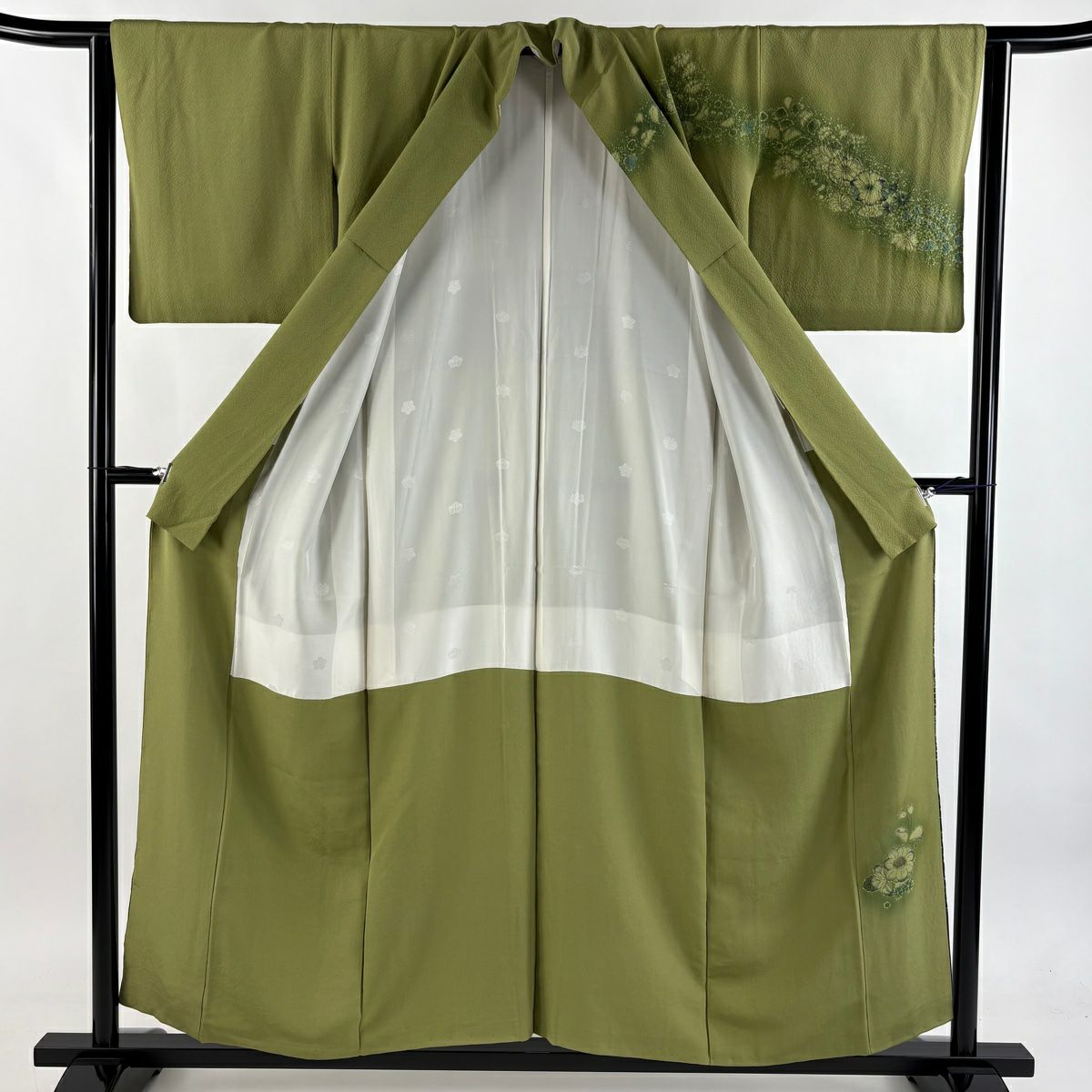 【美品】訪問服 身長155cm 袖長63cm S 雙層 德永憲峯 落款あり 辻花染 金銀彩 漸層 鶯色 純蠶絲 逸品級