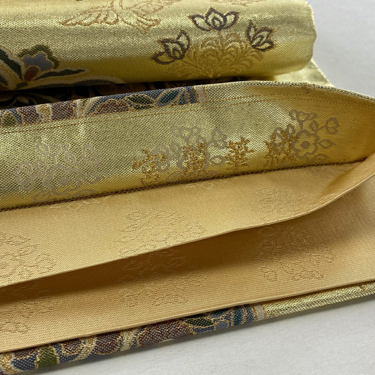 袋帶 秀品級 華紋 向鳥 金絲 金金箔 金色 六通 純蠶絲