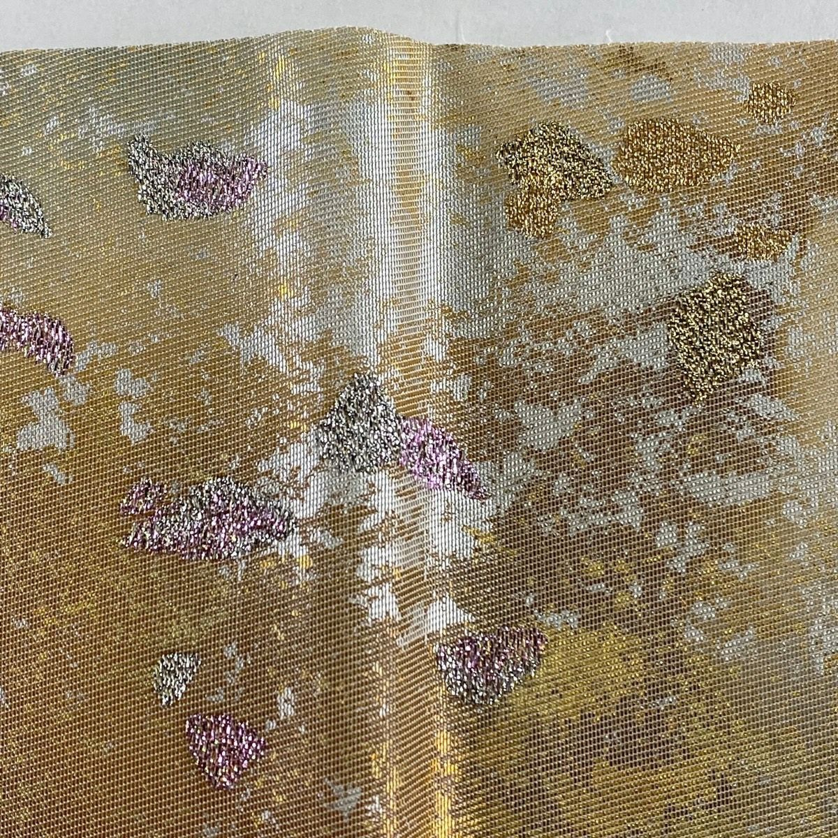 袋帶 秀品級 附落款 岩井半四郎 岩井友見 幾何學 金金箔 粉米色 六通 純蠶絲