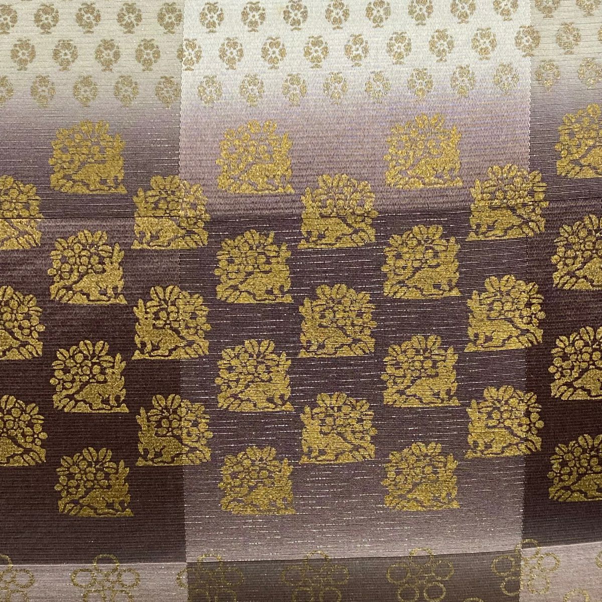 【美品】 袋帶 秀品級 附落款 梅花花兔 金銀彩 漸層 紫 六通 純蠶絲