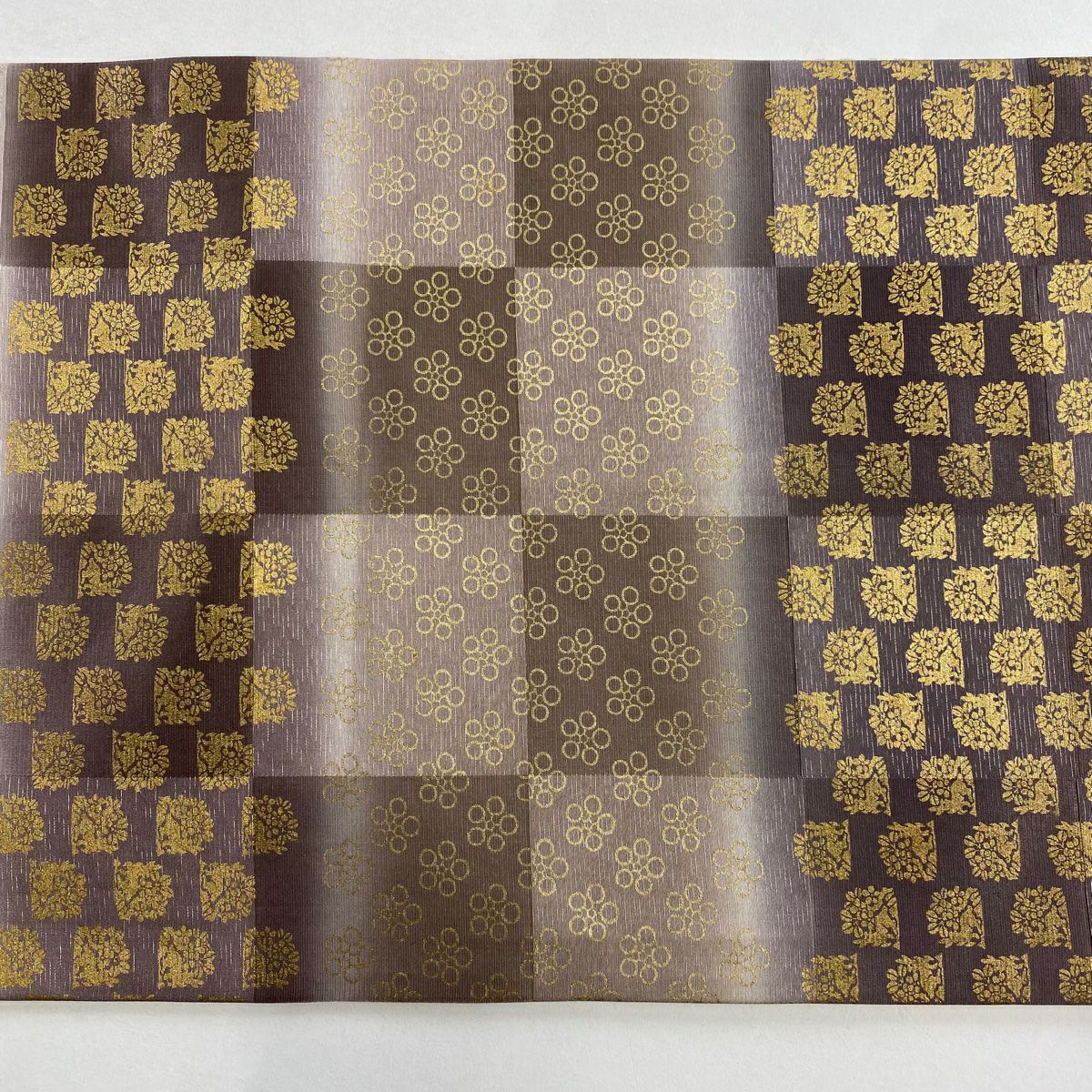 【美品】 袋帶 秀品級 附落款 梅花花兔 金銀彩 漸層 紫 六通 純蠶絲