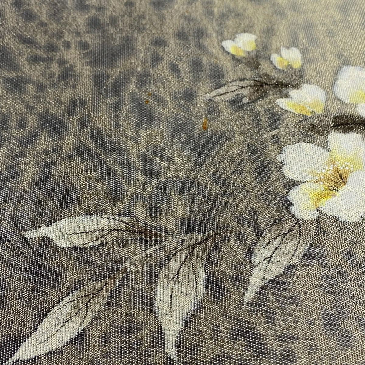 【美品】 袋帶 秀品級 有落款 枝花 流水 金絲 灰茶 大鼓圖案 純蠶絲