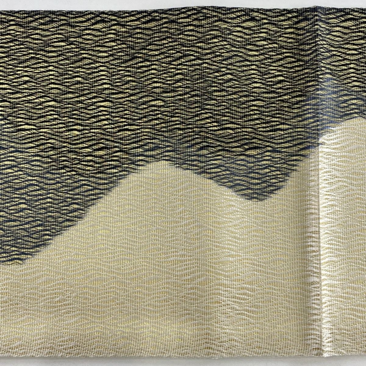 【美品】 袋帶 秀品級 幾何圖案 金絲 金色 全通 純蠶絲
