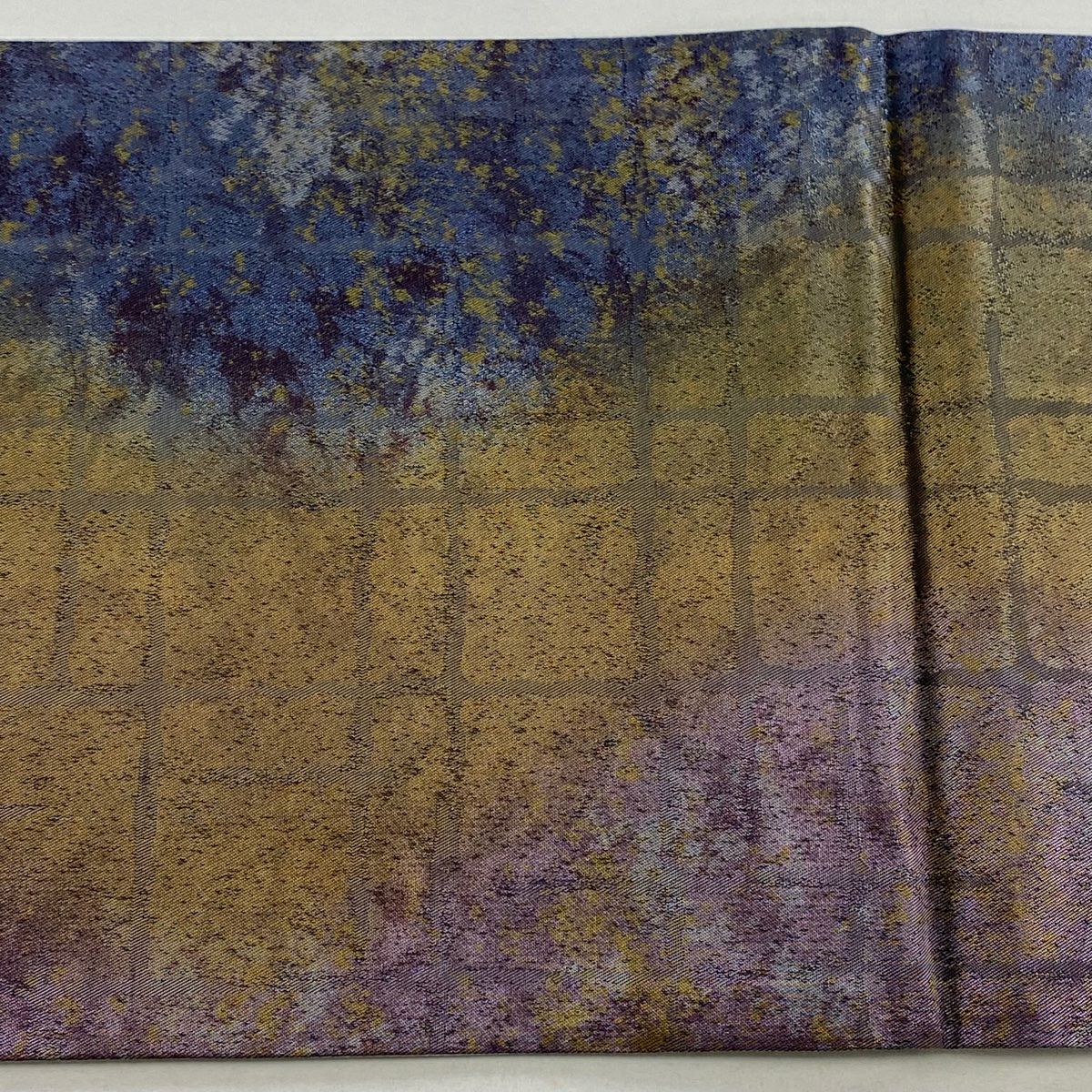 【美品】 袋帶 秀品級 華紋 花鳥 金絲 刺繡 青紫 六通 純蠶絲