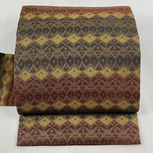 【美品】名古屋帶 秀品級 幾何學 小花 金金箔 紅茶 純蠶絲