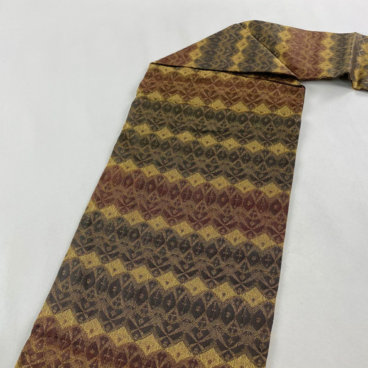 【美品】名古屋帶 秀品級 幾何學 小花 金金箔 紅茶 純蠶絲