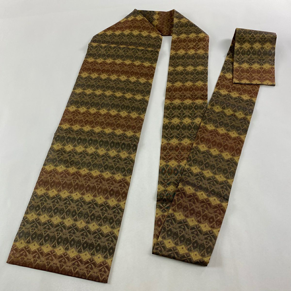 【美品】名古屋帶 秀品級 幾何學 小花 金金箔 紅茶 純蠶絲