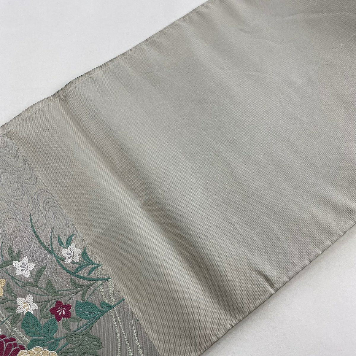 袋帶 秀品級 舟 菊花 唐織 灰 深藍 六通 純蠶絲