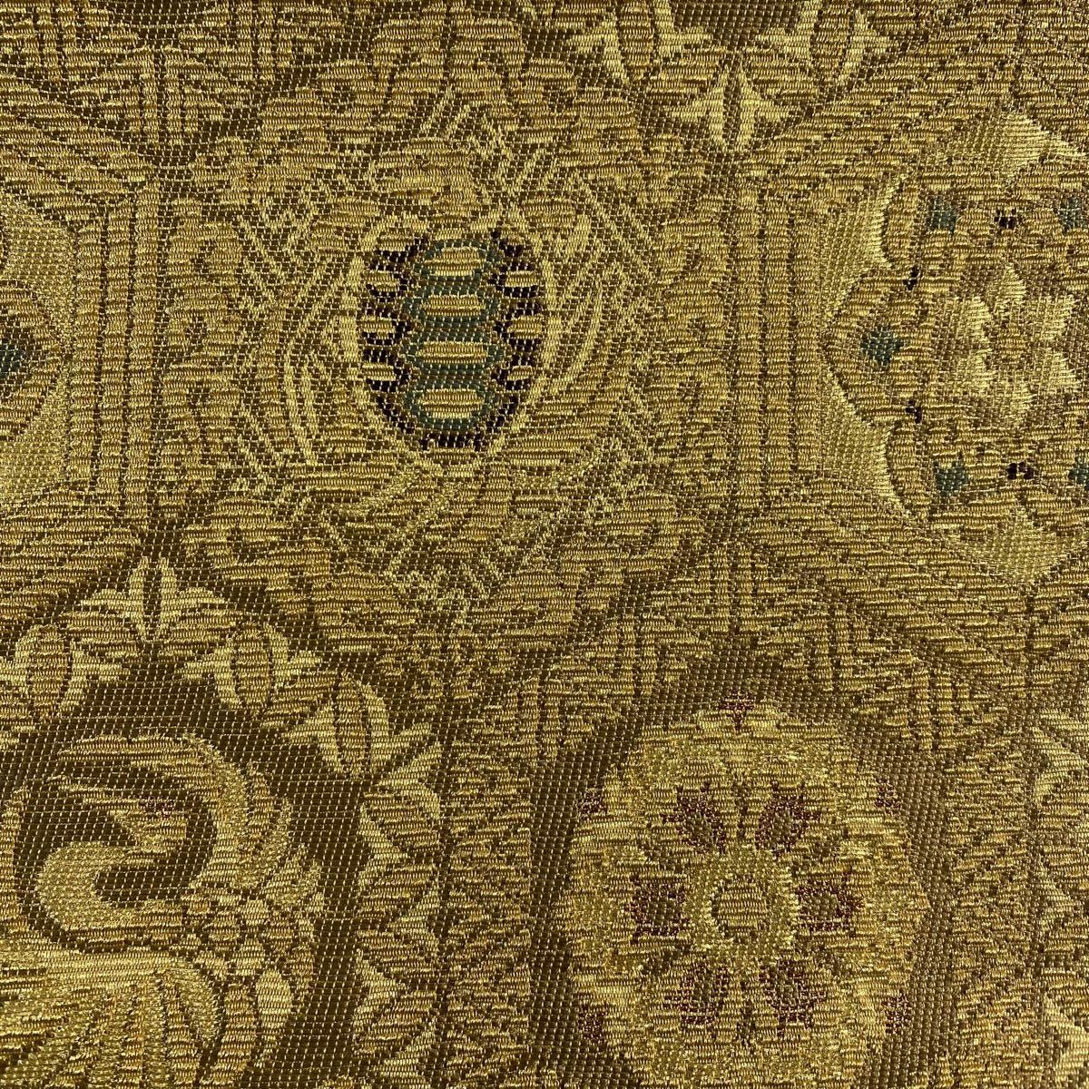 袋帶 名品級 龜甲 花鳥 金絲 山吹茶 純蠶絲