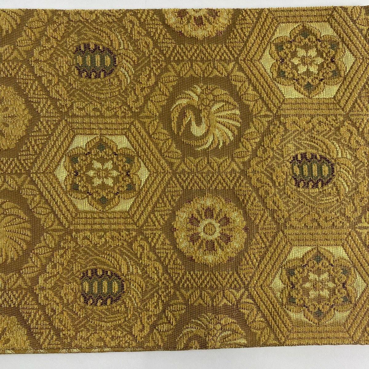 袋帶 名品級 龜甲 花鳥 金絲 山吹茶 純蠶絲