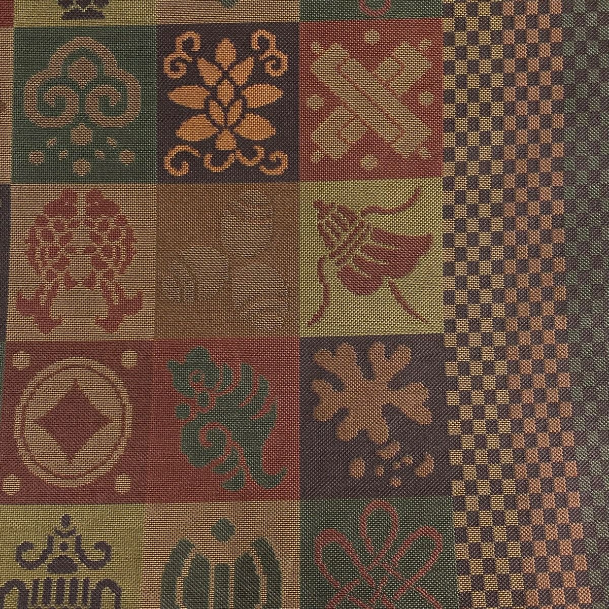 【美品】 袋帶 名品級 落款あり 菱屋 寶盡くし 市松樹 紅紫 全通 純蠶絲