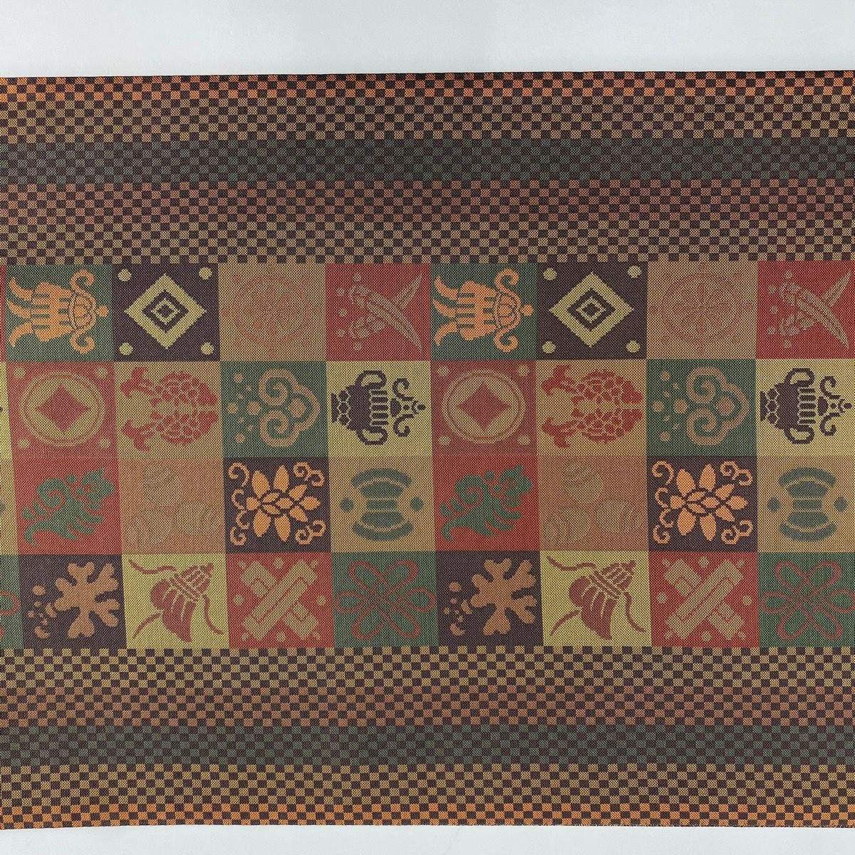 【美品】 袋帶 名品級 落款あり 菱屋 寶盡くし 市松樹 紅紫 全通 純蠶絲