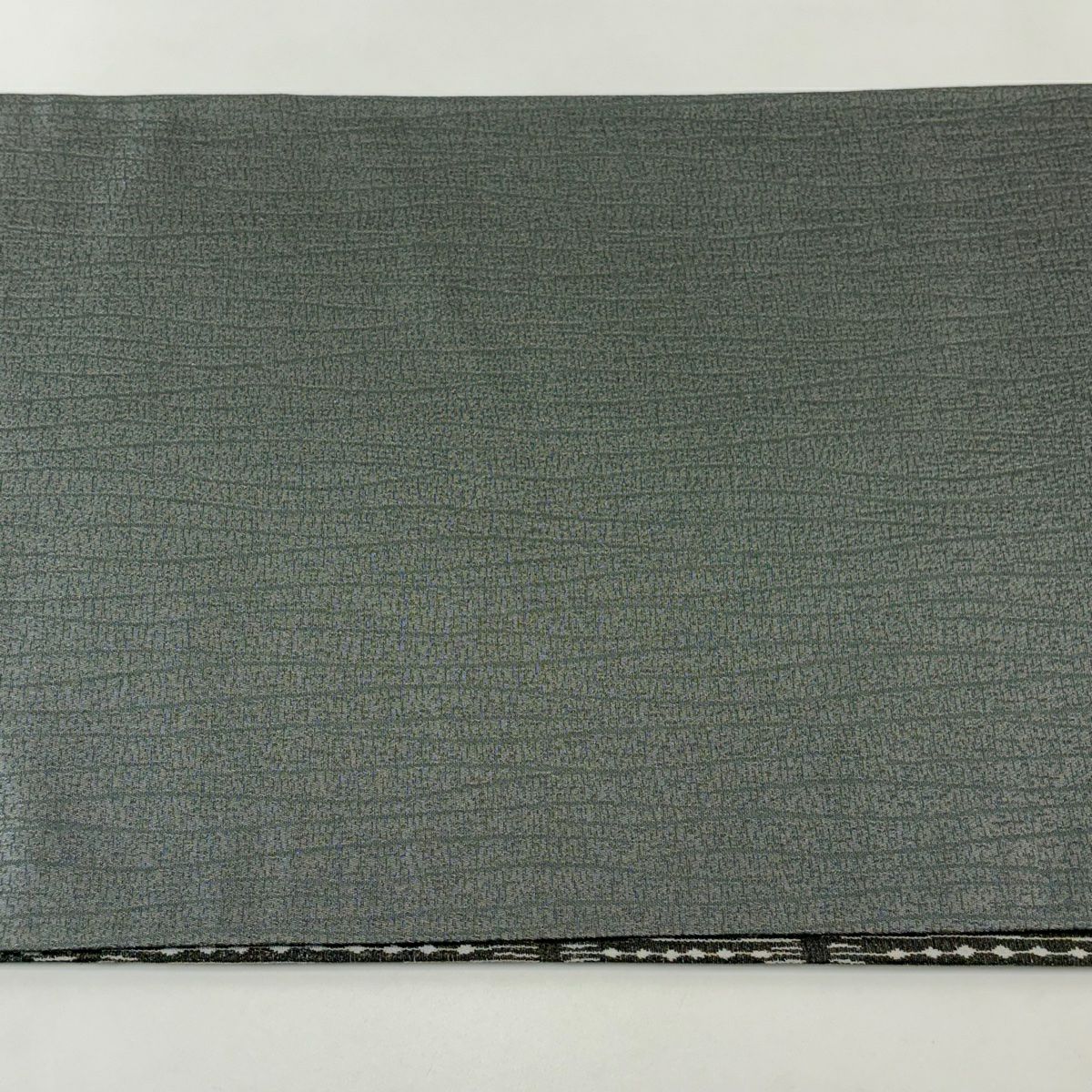 【美品】 袋帶 名品級 橫段 幾何學 銀線 黑灰 全通 純蠶絲